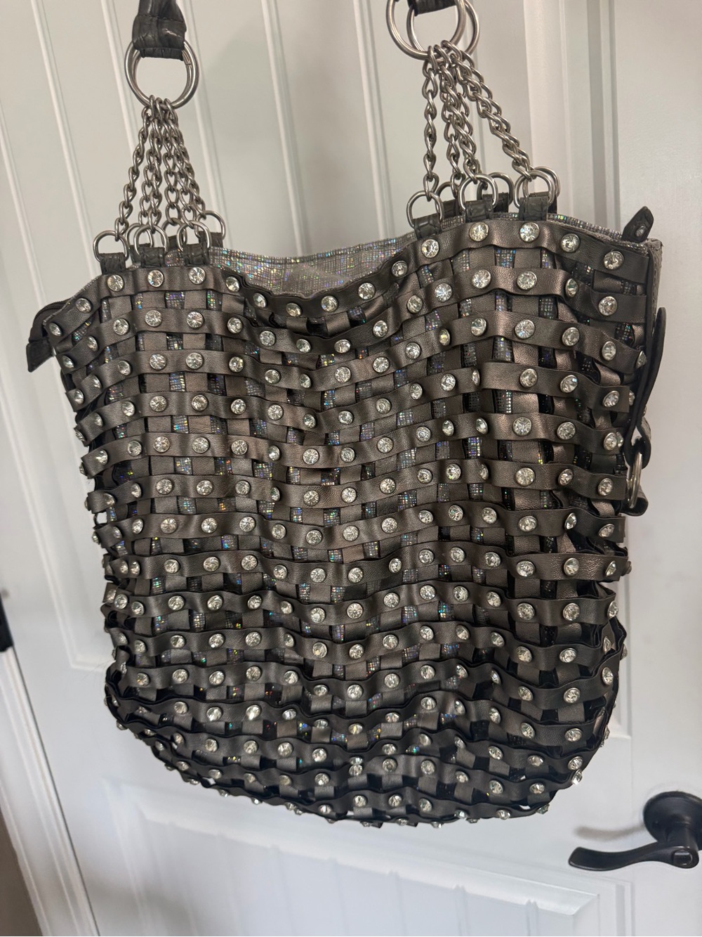 Studded Metallic Gray Women's Shoulder Bag
